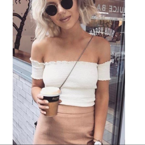 Brandy Melville Tops - White Smocked Off The Shoulder crop top